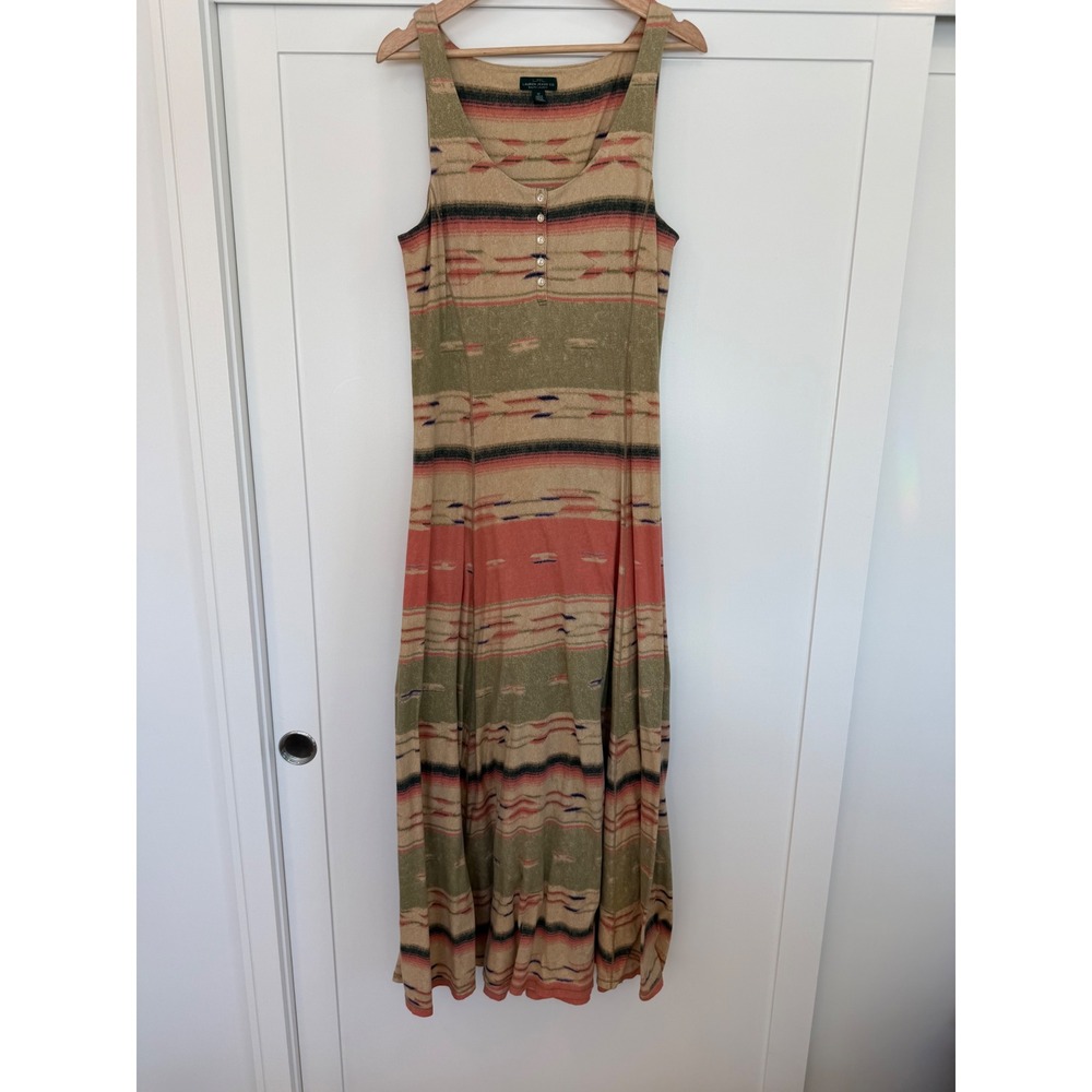 Ralph Lauren Southwestern Aztec Boho Maxi Dress Smocked Tiered Coastal Cowgirl - Picture 2 of 8